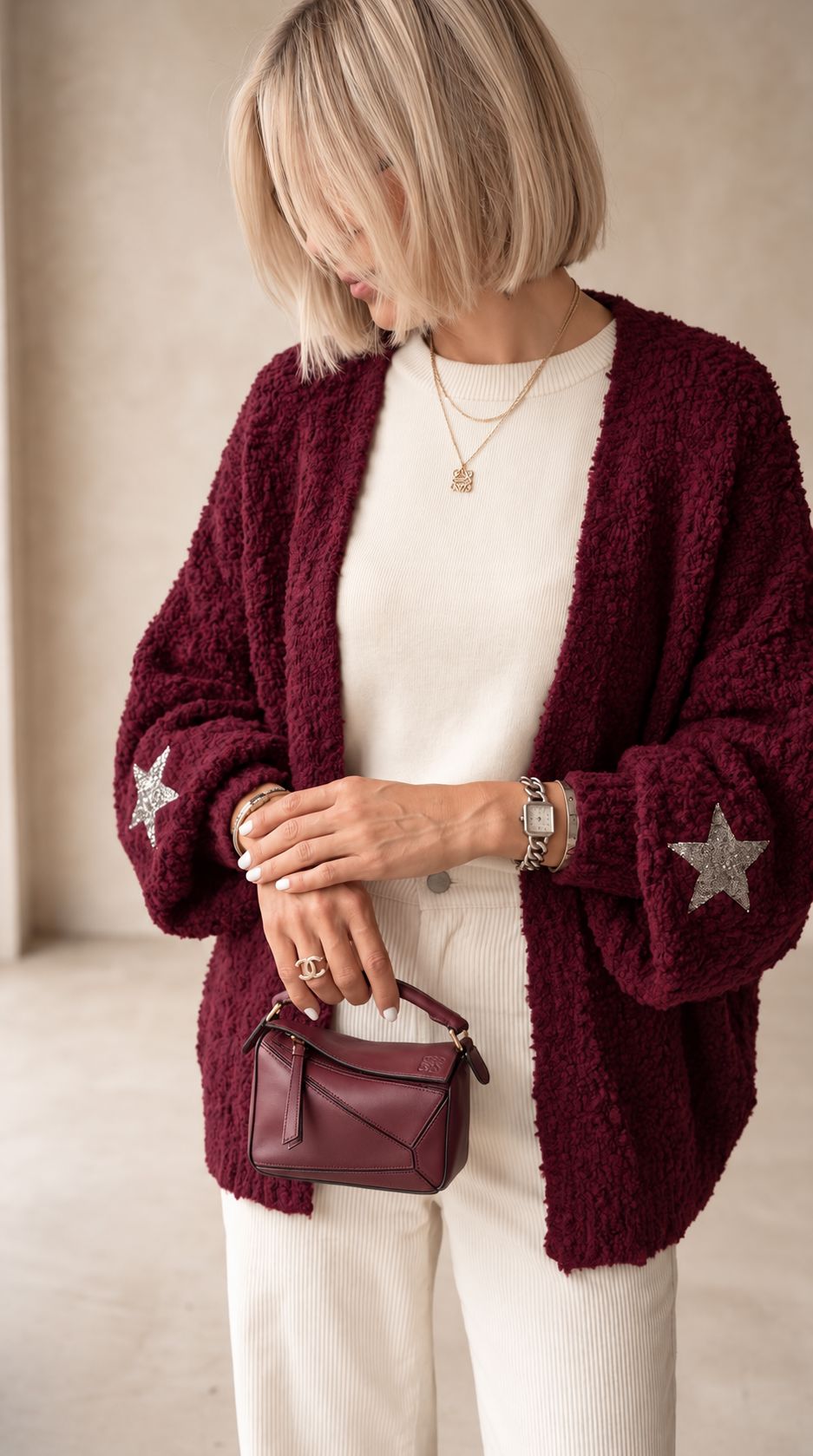 CELESTE CRYSTAL STAR CARDIGAN - BORDEAUX Knitwear Avril Vin 